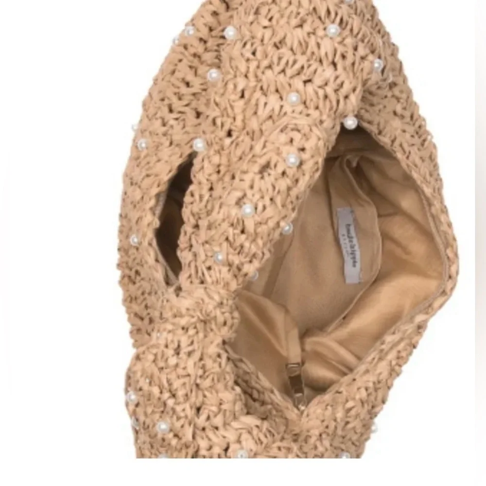 Haute Hippie Tan Woven Pearl-Embellished Hobo Bag